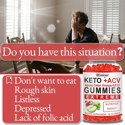 Keto ACV Gummies with Apple Cider Vinegar Vitamin B12 B6 for Women Men – Supports Weight Management Gut Health Glowing Skin Focus Antioxidant Defense Daily Wellness Supplement