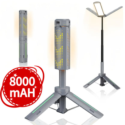 Camping Light & Work Light 3000 Lumens – Cordless LED with 3 Adjustable Heads, 8000/14500mAh Rechargeable Battery, Dimmable & Telescopic Tripod Stand | Camping Gear, Garage & Emergency Light