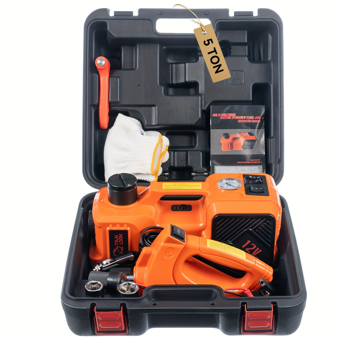 Electric Car Jack, Portable Car Lift with Built-in Air Pump, 5-ton/11023-pound Hydraulic Jack, Equipped with Electric Impact Wrench, And LED Lighting for SUV, MPV, Sedan, Truck Tire Replacement And Garage Maintenance
