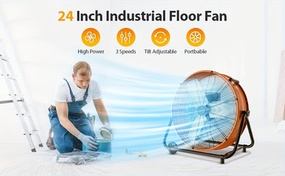 Industrial Drum Fan 24 & 30 Inch | High Velocity Floor Fan 9460-14000 CFM, 3-Speed Air Circulator with 180° Tilt for Warehouse, Garage, Workshop, Job Site & Large Space Cooling – Multiple Colors
