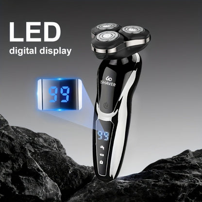Electric Shaver for Men 3D Floating Blade 3-in-1 Beard Trimmer Digital Display USB Rechargeable Portable Grooming Kit Standalone 3-in-1 or 4-in-1 Set