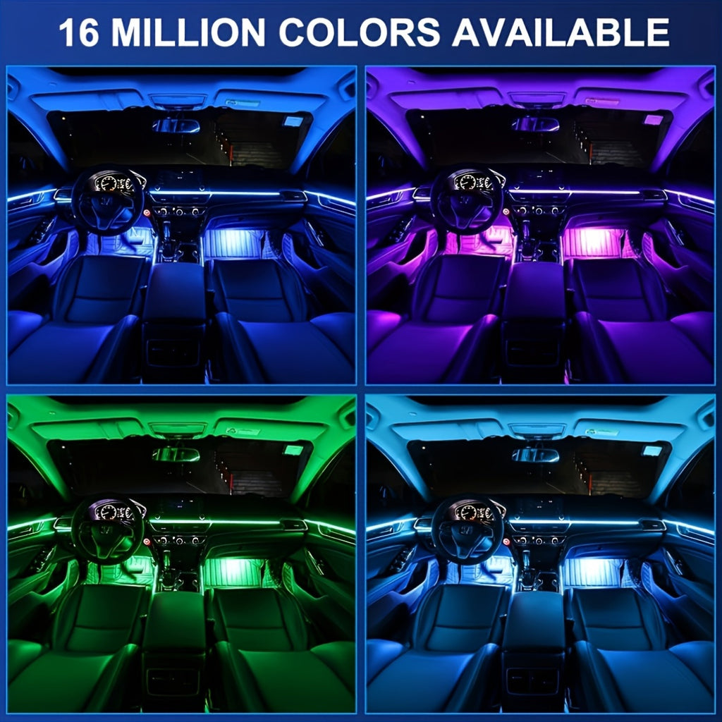 118" RGB LED Car Interior Lighting Kit - USB Powered, App-Controlled with Music Sync & Fiber Optics for Dashboard And Doors, Without Battery