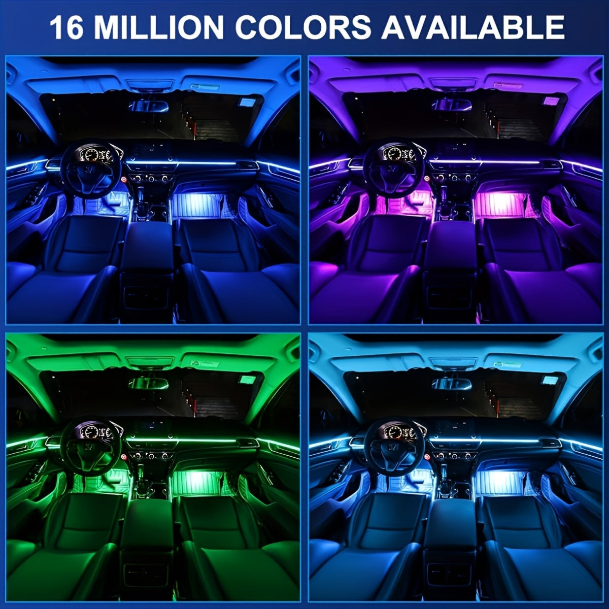 118" RGB LED Car Interior Lighting Kit - USB Powered, App-Controlled with Music Sync & Fiber Optics for Dashboard And Doors, Without Battery