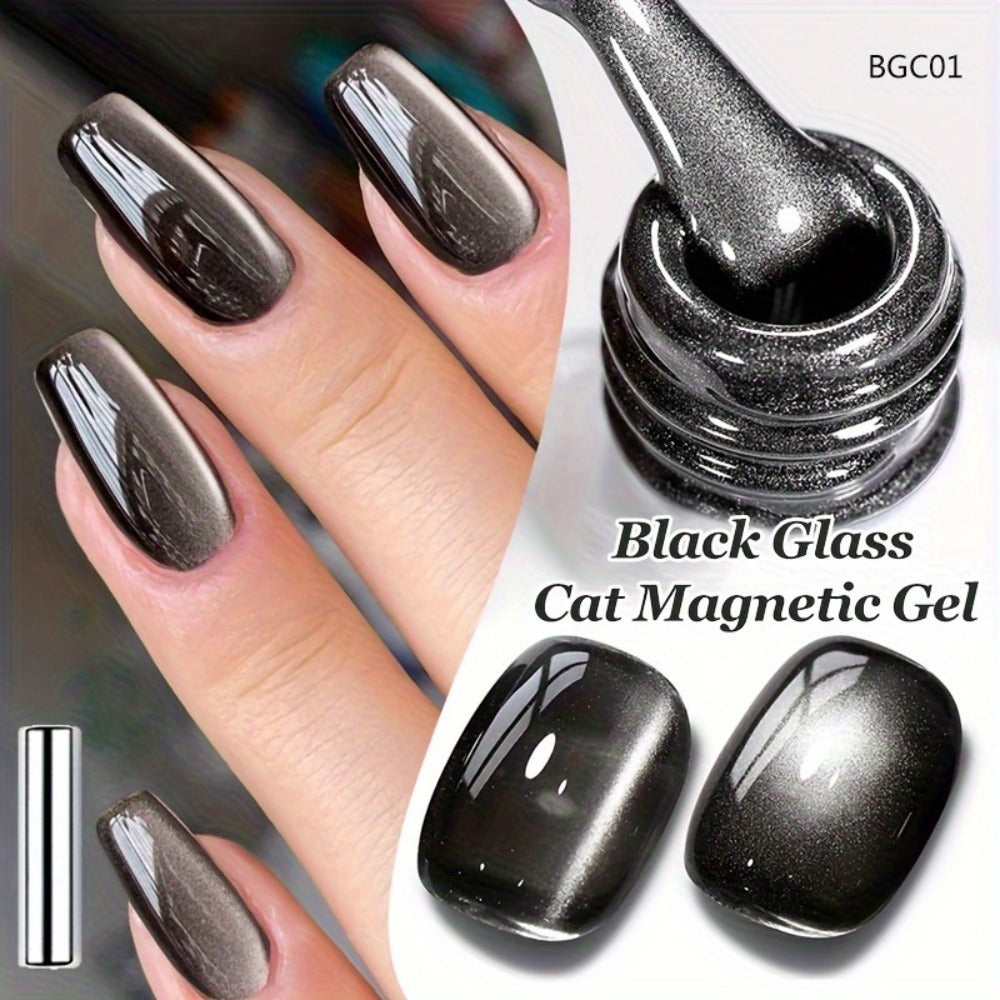 Black Cat Eye Magnetic Gel Nail Polish 10ml Glass Bead Iridescent Multicolor Shimmer – Soak-Off UV LED 30-Day Wear Shiny Line Effect, Salon Quality Nail Art for Women DIY Home Manicure