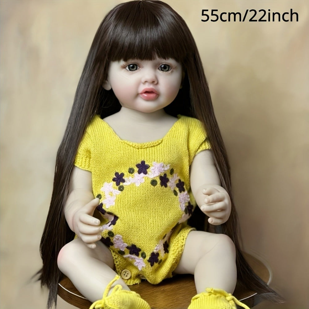 Reborn Baby Doll 22 Inch Princess Toddler Full Vinyl Body Can Stand Sit & Lie Bath-Safe 1.4kg – Acrylic Eyes Attached Wig Includes Outfit Pacifier Bottle & Birth Certificate, Realistic Girl Gift 55cm