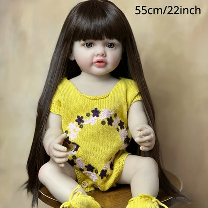 Reborn Baby Doll 22 Inch Princess Toddler Full Vinyl Body Can Stand Sit & Lie Bath-Safe 1.4kg – Acrylic Eyes Attached Wig Includes Outfit Pacifier Bottle & Birth Certificate, Realistic Girl Gift 55cm