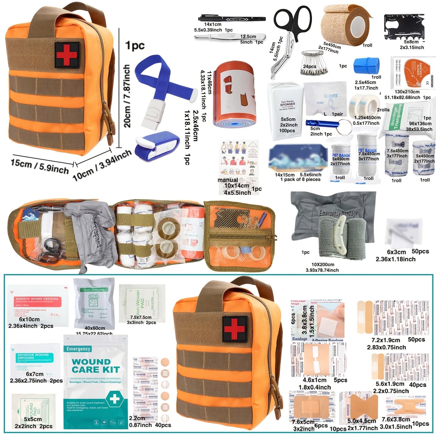 Tactical IFAK First Aid Kit Bag with Tourniquet Scissors Whistle, Portable Emergency Survival Kit for Outdoor Hiking Camping Hunting Car Boat, Multiple Sizes B373 B143 152