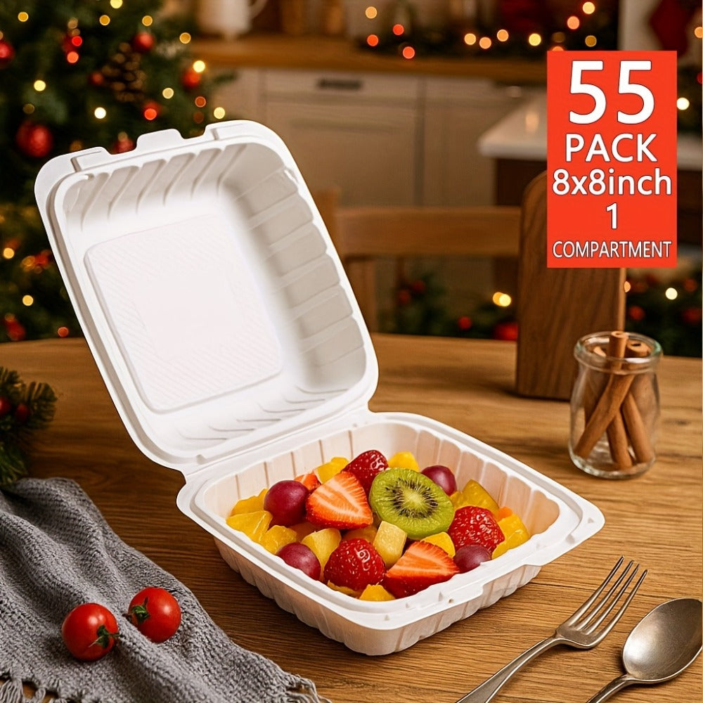 Disposable Food Containers Take Out Boxes with Lids - 7" 8" 9" Plastic Clamshell Meal Prep Containers BPA Free 1 & 3 Compartment Heavy Duty Reusable White