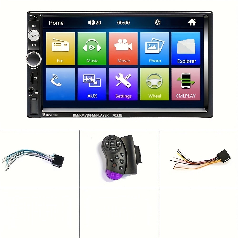 HIKITY Double Din Car Stereo Featuring a 7-Inch Touch Screen, Compatible with AUX/USB/TF Card/Mirror Link/Steering Wheel Control, Plus an Optional Backup Camera, Without Battery