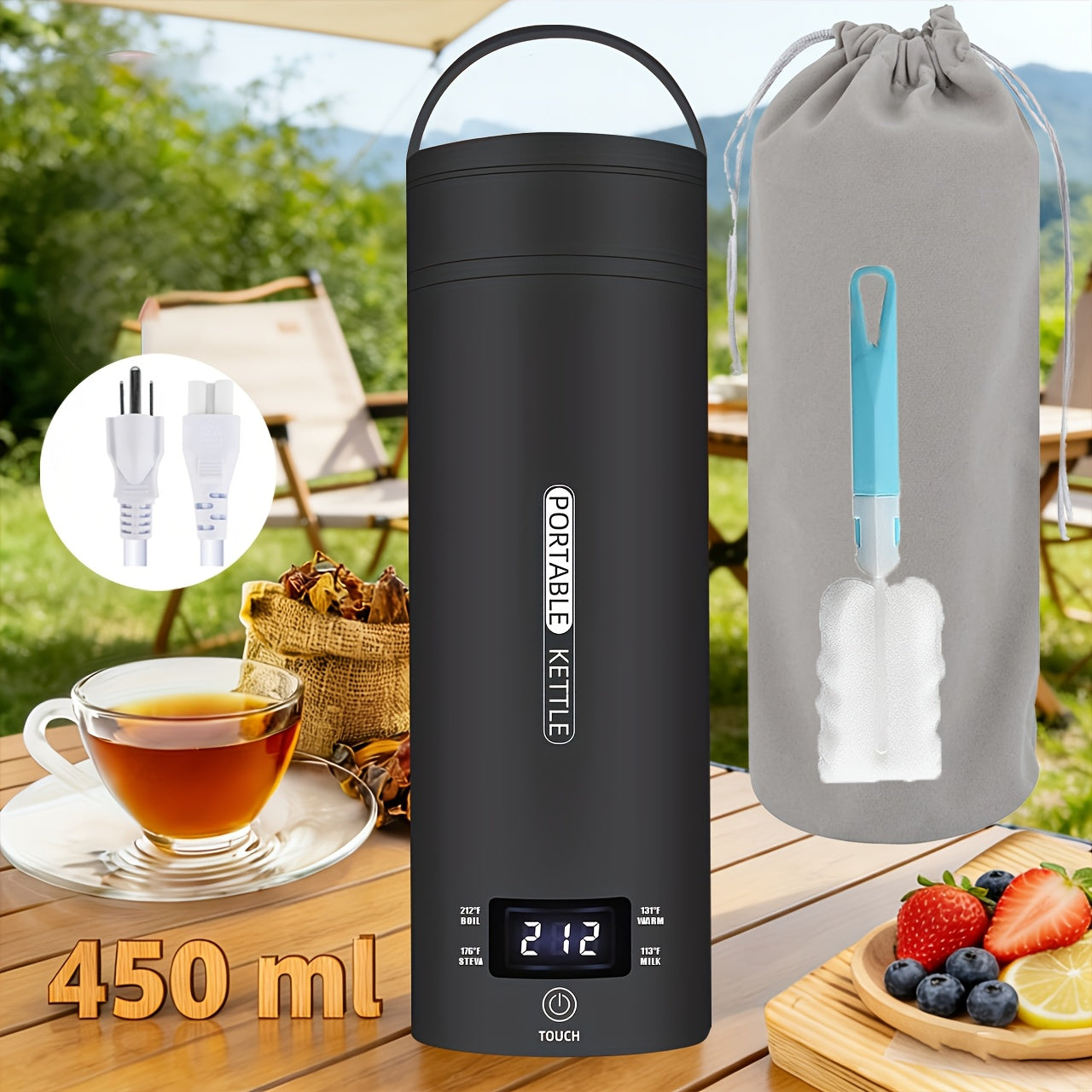 Travel Electric Kettle Mini Portable – Small Water Boiler with 4 Temperature Settings, 304 Stainless Steel, Auto Shut-Off & Boil-Dry Protection, BPA-Free Compact Tea Coffee Kettle with Leather Sleeve – Pink, Black, White