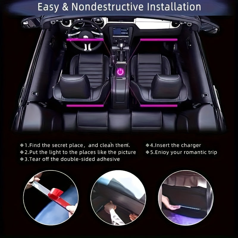 4pcs RGB LED Car Lights, 48 LEDs Interior Car Lights With Smart App Control, Multicolor Music Car Strip Light, Under Dash Lighting Kit For Car Truck SUV, Without Battery