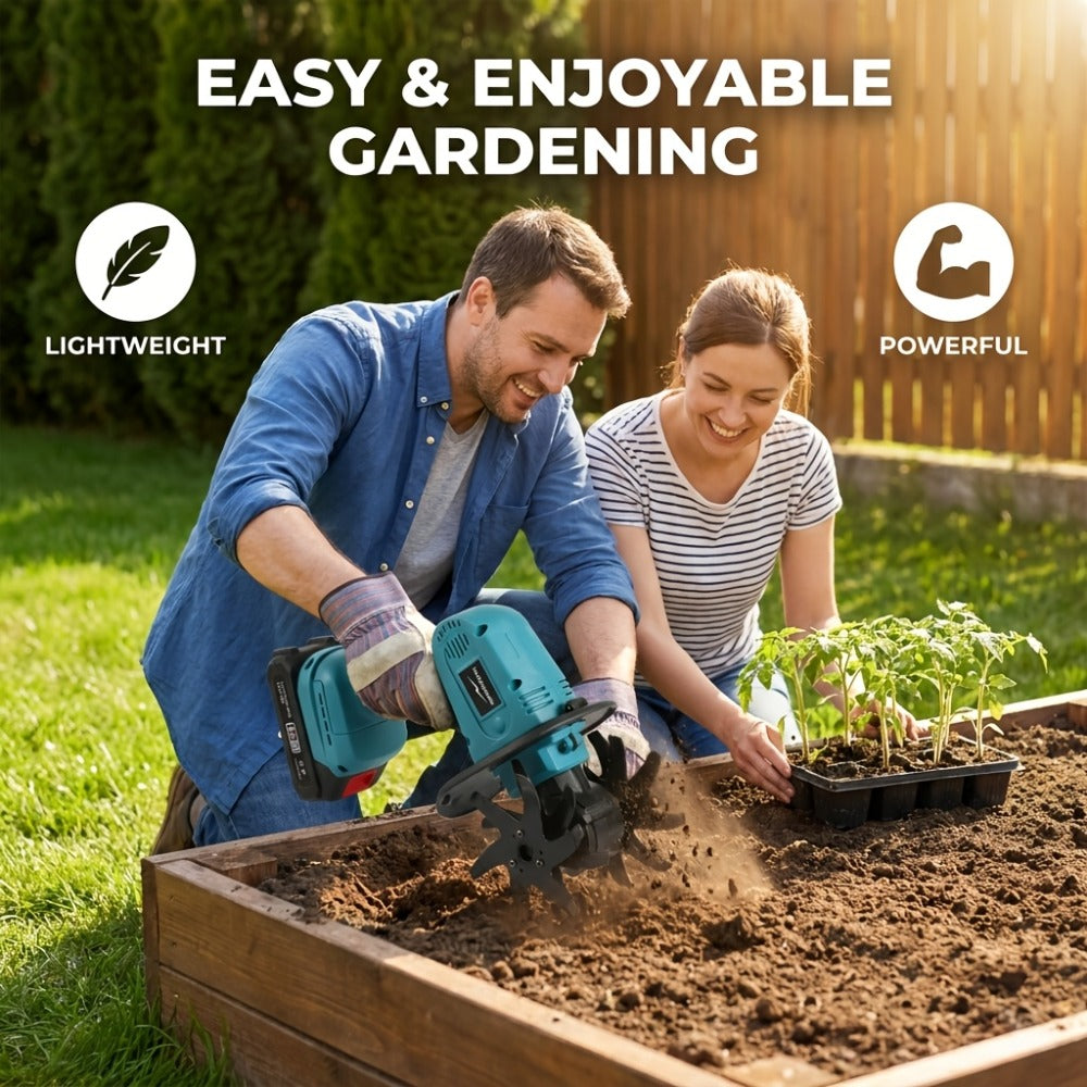 Cordless Electric Cultivator 20V Lightweight Handheld Rotary Tiller – 9-Inch Width 6.6-Inch Depth, 1 or 2 Batteries & Charger, Garden Soil Tiller for Courtyard Farmland Vegetable Garden Raised Bed