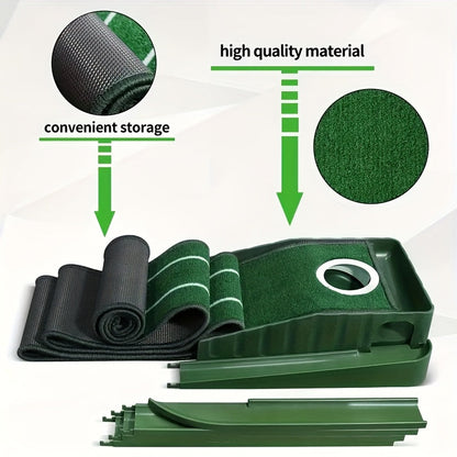 Golf Putting Mat with Automatic Ball Return – 3/5/7 ft Indoor Outdoor Putting Green | Professional Practice Turf with Ball Collector & Putting Track | Golf Training Aid for Skill Improvement