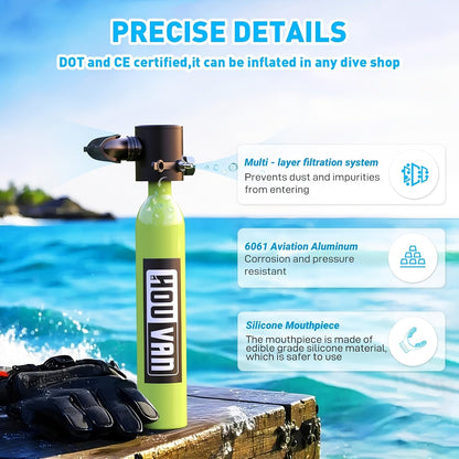 Mini Scuba Tank Set 0.5L – Reusable Diving Cylinder with Hand Pump, 3000PSI 200Bar, 35 Breaths Backup Air for Shallow Water Diving Reef Exploration Rescue