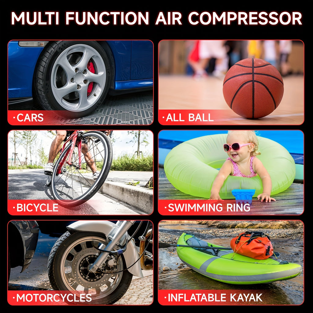 Car Jump Starter, Portable Air Compressor, 12000 Mah Portable Power Station, 12V DC Ports USB Port, 260PSI Tire Inflator, Emergency LED Light, Includes Jumper Cables