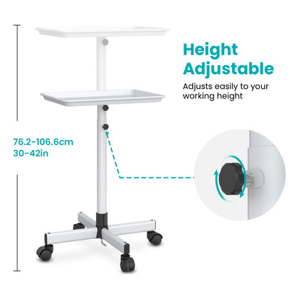 Salon Trolley Cart Height Adjustable 30 to 42 Inch Rolling Tray Table on Wheels Lockable Casters for Hair Stylist Barber Esthetician Nail Salon Spa Beauty Station Silver