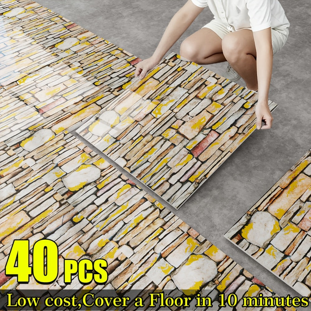 Marble Floor & Wall Decals 40-Pack Self-Adhesive Waterproof Removable Vinyl Sheets – Luxury Marble Pattern Tile Stickers for Bathroom, Kitchen & Living Room