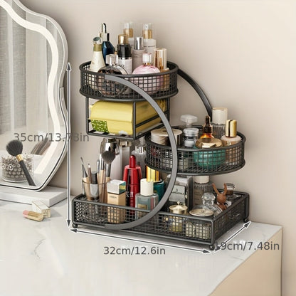 Lightweight Metal Cosmetic Storage Rack with Makeup Brushes Included No-Installation Countertop Organizer for Bathroom Dresser Vanity Skincare Makeup Black White