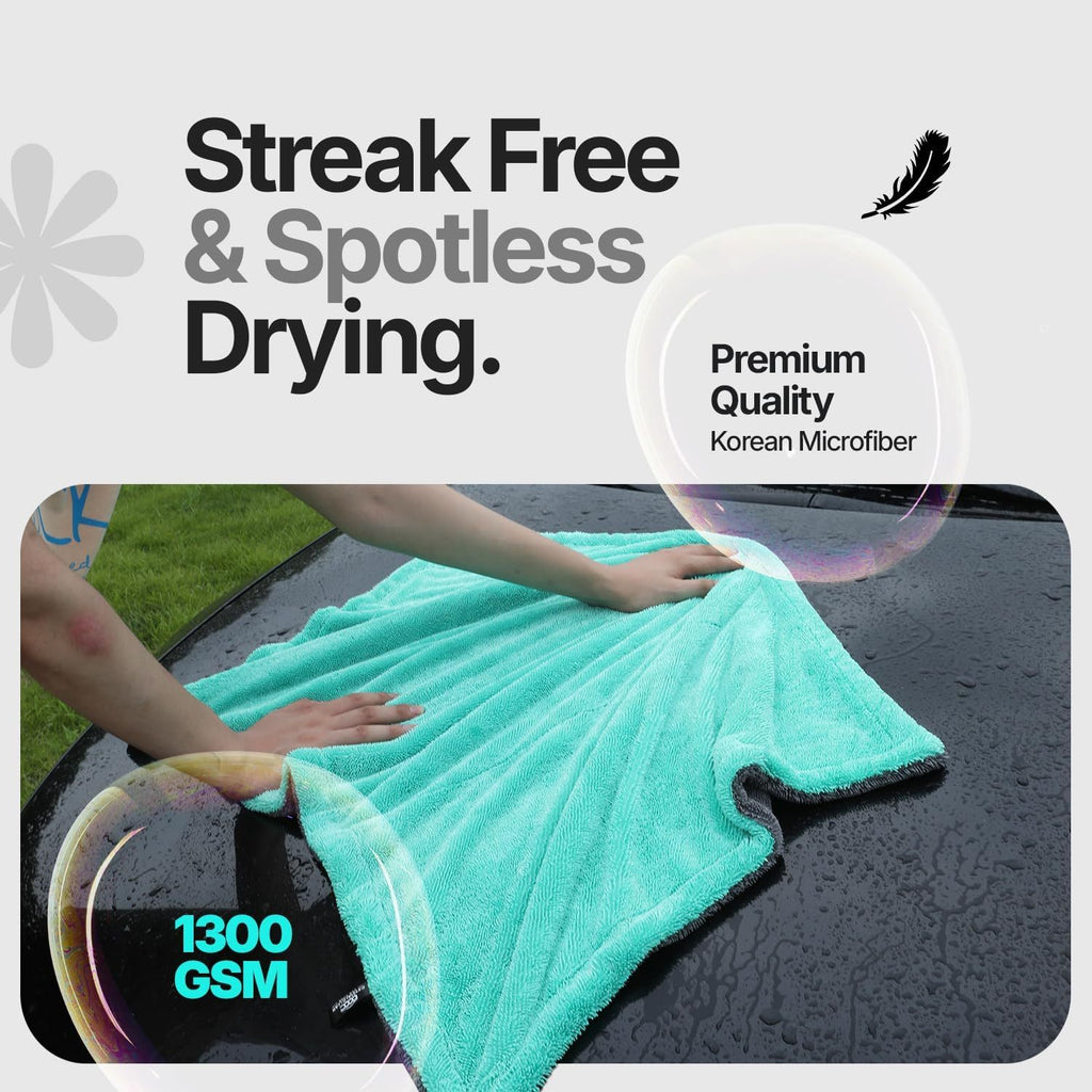 Extra Large Pack of 2 Double Twisted Loop Quick-Drying Towel | 24X36 Inches 1400GSM And 12X12 Inches | High Absorbency | Leaving No Streaks | Designed for Car Detailing