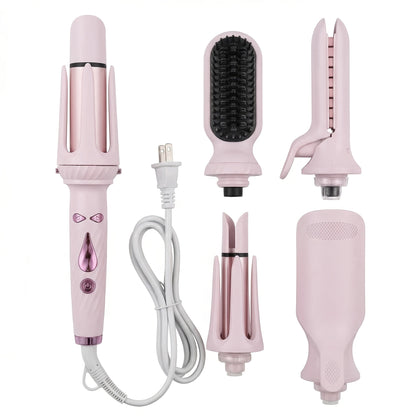 5-in-1 Hair Styler Set with Interchangeable Curling Wand & Straightening Brush - Multi Barrel Curling Iron Kit for Waves, Curls & Volume, Works on All Hair Types, Salon Results at Home, 3 Colors