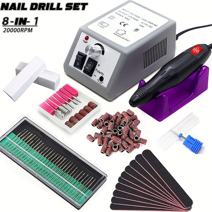 Professional Nail Drill Kit 20000RPM with 6 Drill Bits & 50 Sanding Bands — Electric Manicure Pedicure Machine Low Noise Dual-Hand for Acrylic Gel Natural Nails, Home & Salon Nail File Set, 8-in-1 Option