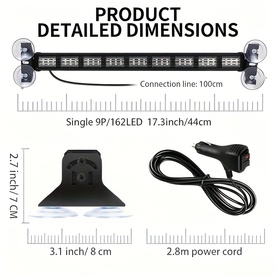 FLYANT Off Road 17.16in Switchable 4 Colors Emergency Strobe Light Bar 162 LED Bar Amber White Red Blue Windshield 2in 1 Visor Safety Flashing Lights DC 12-24V Bar Deck Split W/Take Down for Trucks Construction Vehicles