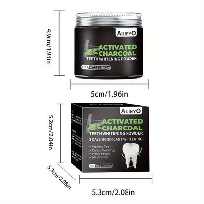 Activated Charcoal Teeth Whitening Powder - Natural Tooth Polish for Deep Cleaning, Plaque Removal & Fresh Breath, Mint Flavor, 60g Daily Use Teeth Brightening Charcoal Powder