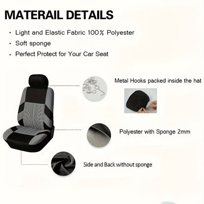 Car Seat Covers Full Set – Universal 5-Seat Full Enclosure, Breathable Polyester, Tire Track Design, 18 Colors