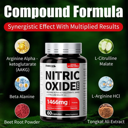 Nitric Oxide Supplement for Men — 800mg AAKG L-Arginine L-Citrulline Beetroot Capsules | Natural Energy & Focus Formula | Third-Party Tested Male Health Support