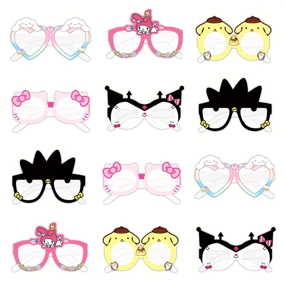 Sanrio Photo Booth Glasses Props 12 Pcs Hello Kitty Kuromi My Melody Cinnamoroll Gudetama – Licensed Paper Party Eyewear for Birthday Party Favors, Holiday Celebrations, Kawaii Themed Events & Seasonal Decor