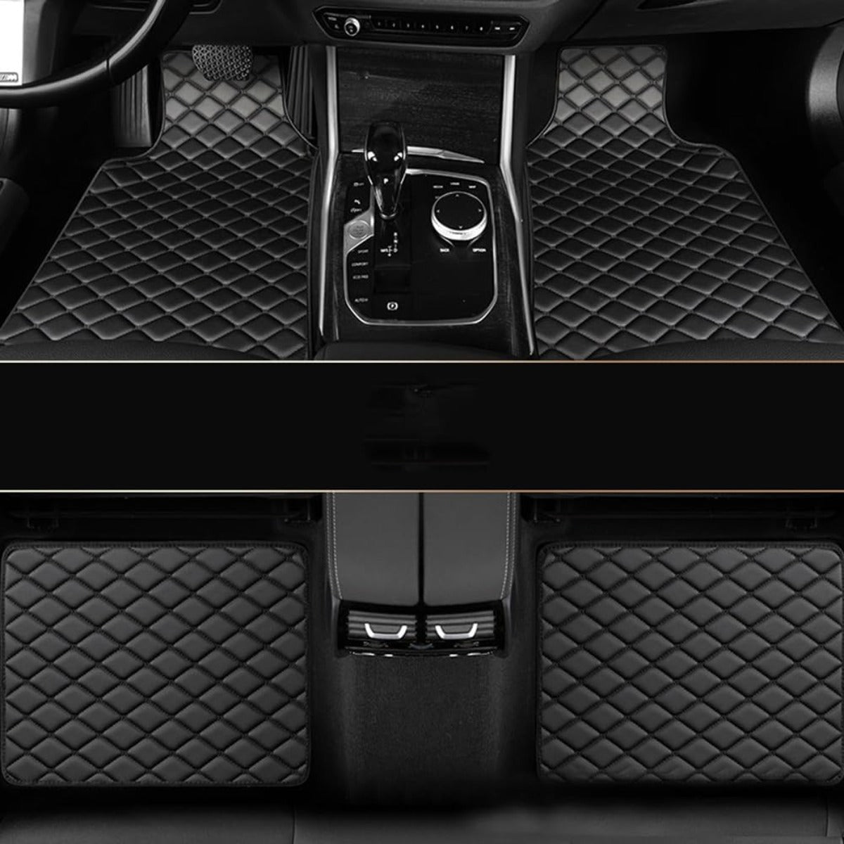 Luxury PU Leather Car Floor Mats 4-Piece & 5-Piece Set – Universal Non-Slip Wear-Resistant Full Coverage Front & Rear Row Auto Floor Mat for Most Vehicle Models (Red / Beige / Brown)