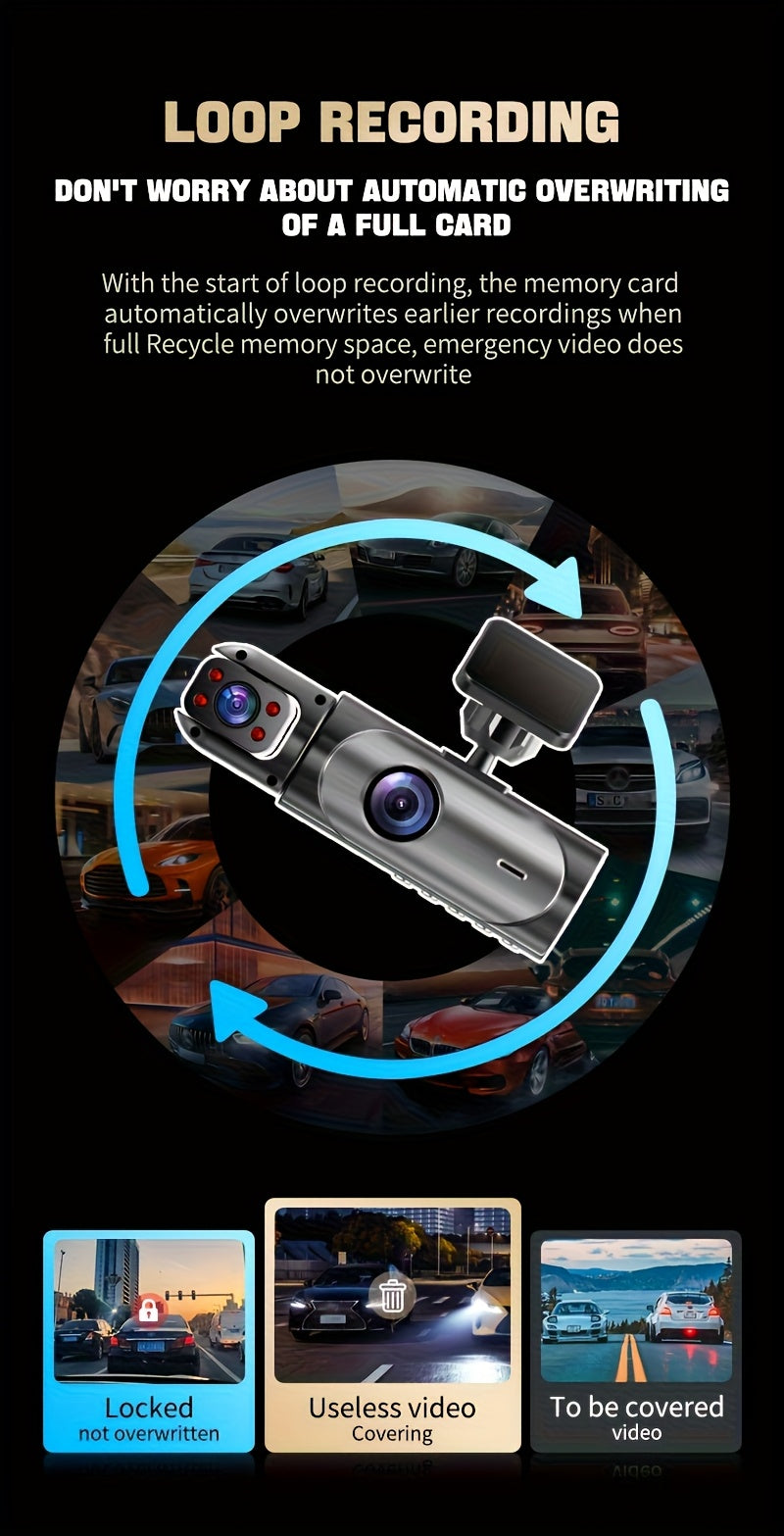 PODOFO Dual Camera Car Dash Cam, Front 1080P Built-in 480P with Infrared Night Vision, Loop Recording, Wide Angle 3.16-inch IPS Screen, HD Night Vision, Dual Lens Car Dashboard Camera, Car Accessories/Dashboard Camera/Gift/Car Black Box