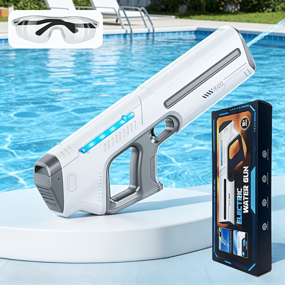 Upgraded Electric Water Gun with Safety Goggles & Hard Case – LED Pulse Light 40ft Range USB Rechargeable Squirt Blaster for Kids & Adults, Pool Beach Backyard Summer Gift Set