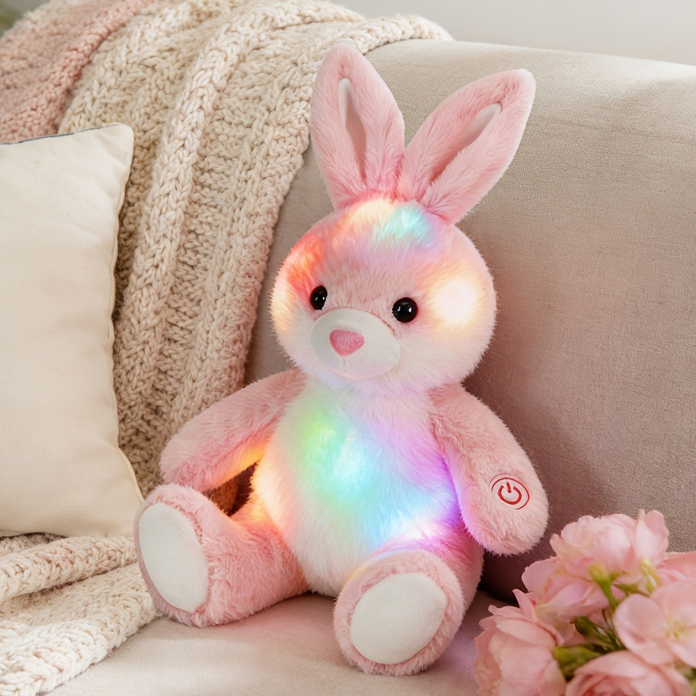 LED Glow Bunny Stuffed Animal 8 & 12 Inch Kawaii Rabbit Plush Toy — Soft Night Light Easter Bunny Plushie for Kids Girls Boys, Birthday Easter Christmas Valentine Holiday Gift
