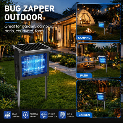 Solar Bug Zapper Outdoor 4200V – Solar Powered Mosquito Killer with Auto/Manual Dual Mode, 2100 Sq.Ft Coverage, 12H Runtime, 3-Way Charging, 10FT Cord, Safe for Family & Pets, for Patio, Garden & Camping