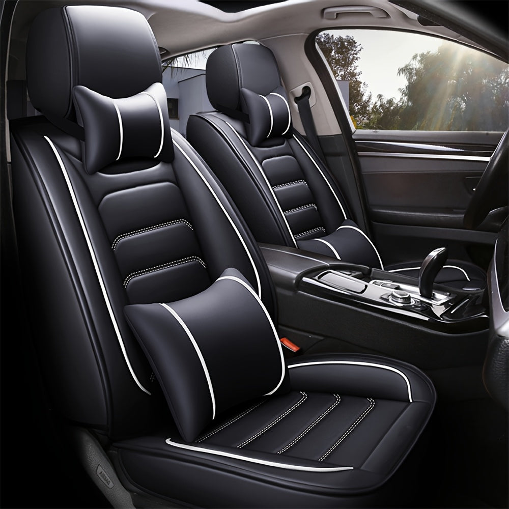 5-Seat Full Set Faux Leather Car Seat Covers - Waterproof All-Weather Protection, Full Surrounded Cushion Protector with Soft Foam Padding, Precise Fit for Cars, Trucks, Sedans & SUVs - Easy Installation, Durable Automotive Interior Accessories (Ideal Chr