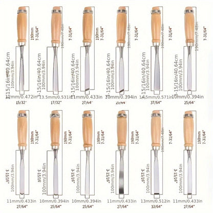 Wood Carving Chisel Set 12 & 24-Piece – Professional Beech Wood Handle Woodworking Chisels, Detail Carving Hand Tools for Beginners & Experts, Ideal Woodworker Gift