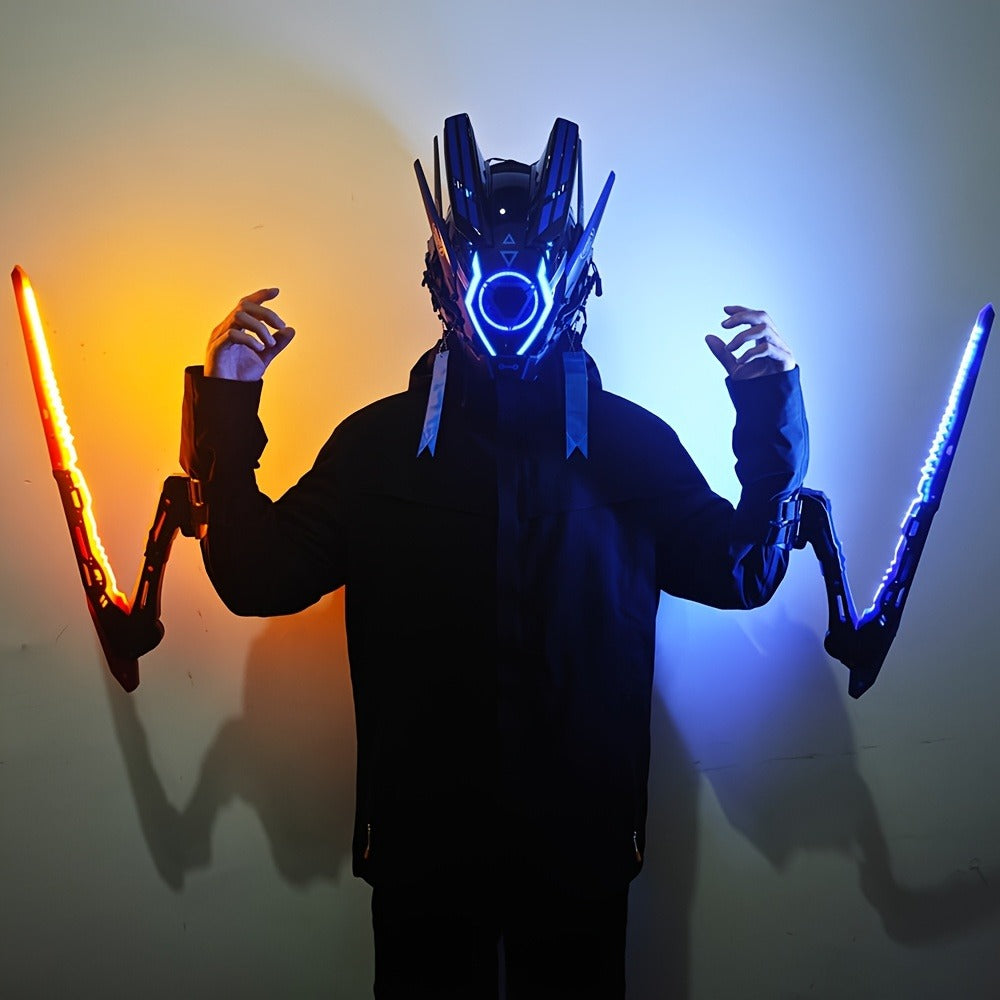 LED Mantis Knife Cyberpunk Light Up Acrylic Prop – Luminous Blade for Halloween Costume Cosplay Sci-Fi Role Play Party, Rechargeable Red & Blue Single or 2pcs Set for Men & Women