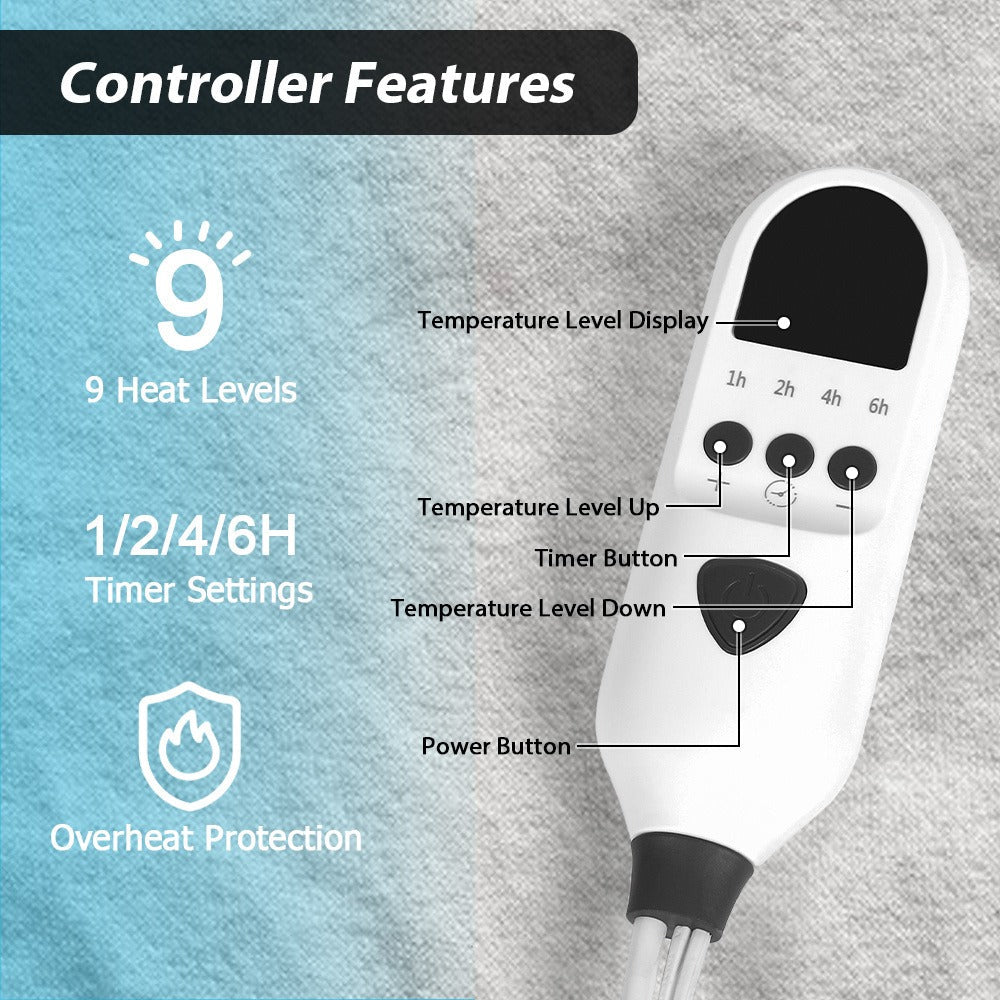 Extra Large Electric Heating Pad 63"x31.5" with Remote Control - 9 Adjustable Heat Levels, 4 Timer Settings, Quick Heating, Machine Washable, for Bed Massage Table Camping Sleeping Bag, Gray & Brown
