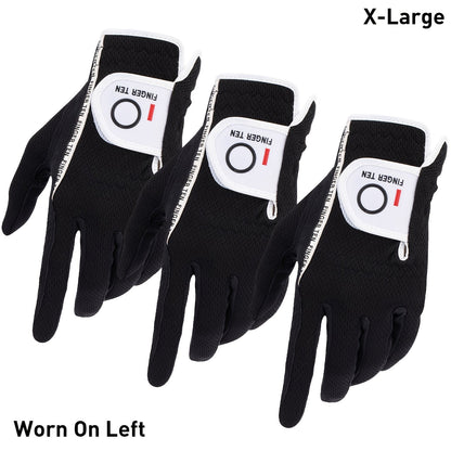 Wet Weather Golf Gloves Rain Grip 3-Pack for Men | Breathable Water-Resistant Golf Gloves for Left & Right Hand – Durable Comfortable Fit in Hot & Wet Conditions (Black, Gray, White | S–3XL)
