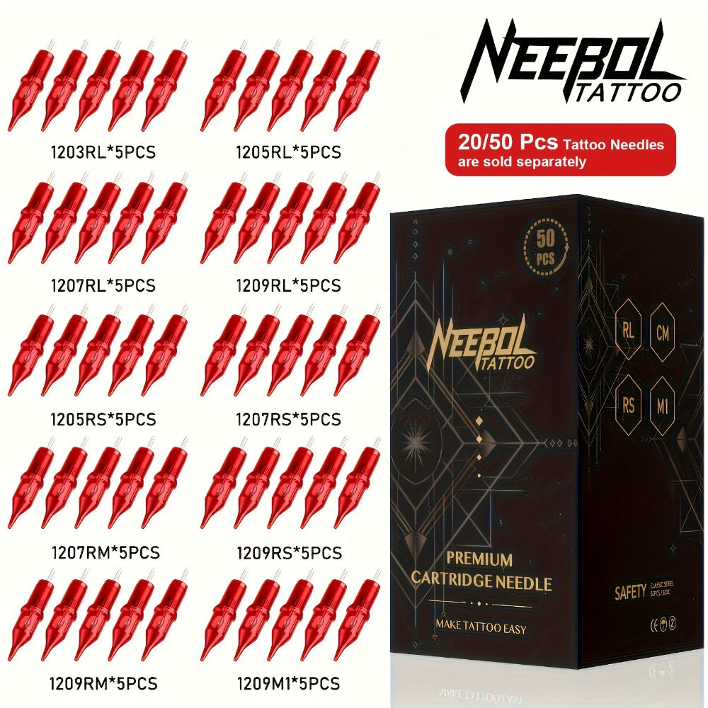 Assorted Tattoo Cartridge Needles Set 20/50pcs - Round Liner Shader Curved Mag Mixed Pack, #10 Bugpin #12 Standard, 3RL 5RL 7RL 9RL 11RL 5RS 7RS 9RS 7RM 9RM 9M1 for Rotary Pen & Coil Tattoo Machine Gun