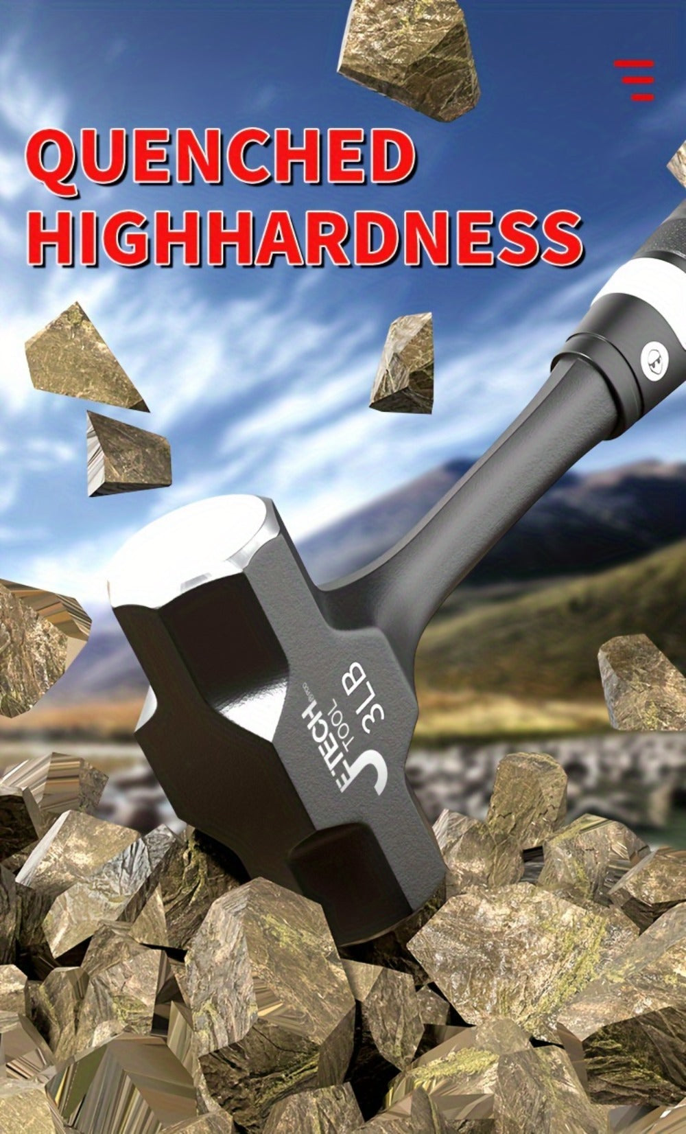 Octagonal Hammer 2/3/4 LB – Heavy-Duty Non-Slip Handle, Professional Masonry & Demolition Sledge Hammer for Stone, Concrete, Construction & DIY Home Projects
