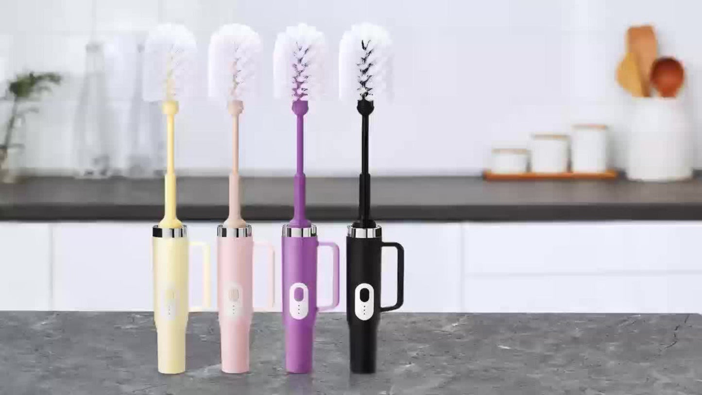 Electric Cup Scrubber Bottle Brush Cleaner – 2-Speed IPX6 Waterproof, Type-C Rechargeable, Deep Cleans 40oz Mugs, Tumblers & Hydration Bottles, Long Straw Brush Included, Wall Mount Storage, Kitchen Cleaning Tool