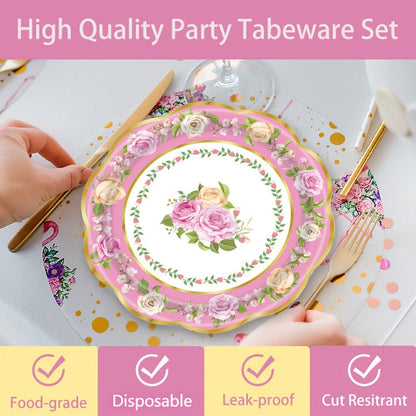 Floral Paper Plates 48 Pack – Elegant Disposable Botanical Plates for Tea Party, Birthday Brunch, Bridal Shower, Baby Shower, Wedding, Engagement & Garden Party Tableware