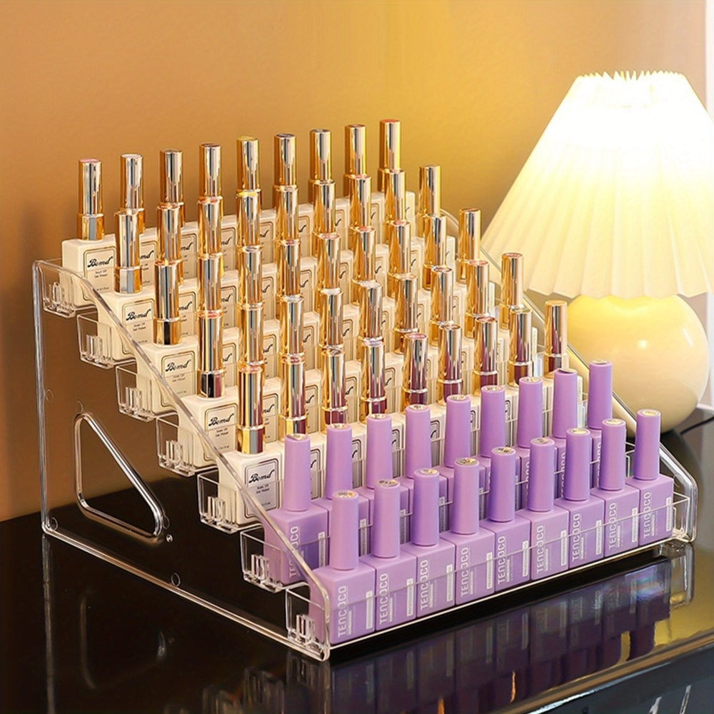 Nail Polish Organizer Acrylic Display Stand 4 Tier Clear Transparent Rack Gel Polish Holder Countertop Storage Shelf for Nail Studio Salon Home Vanity No Assembly Needed Formaldehyde-Free