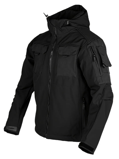 Men's Tactical Softshell Jacket - Hooded Multi-Pocket Windbreaker