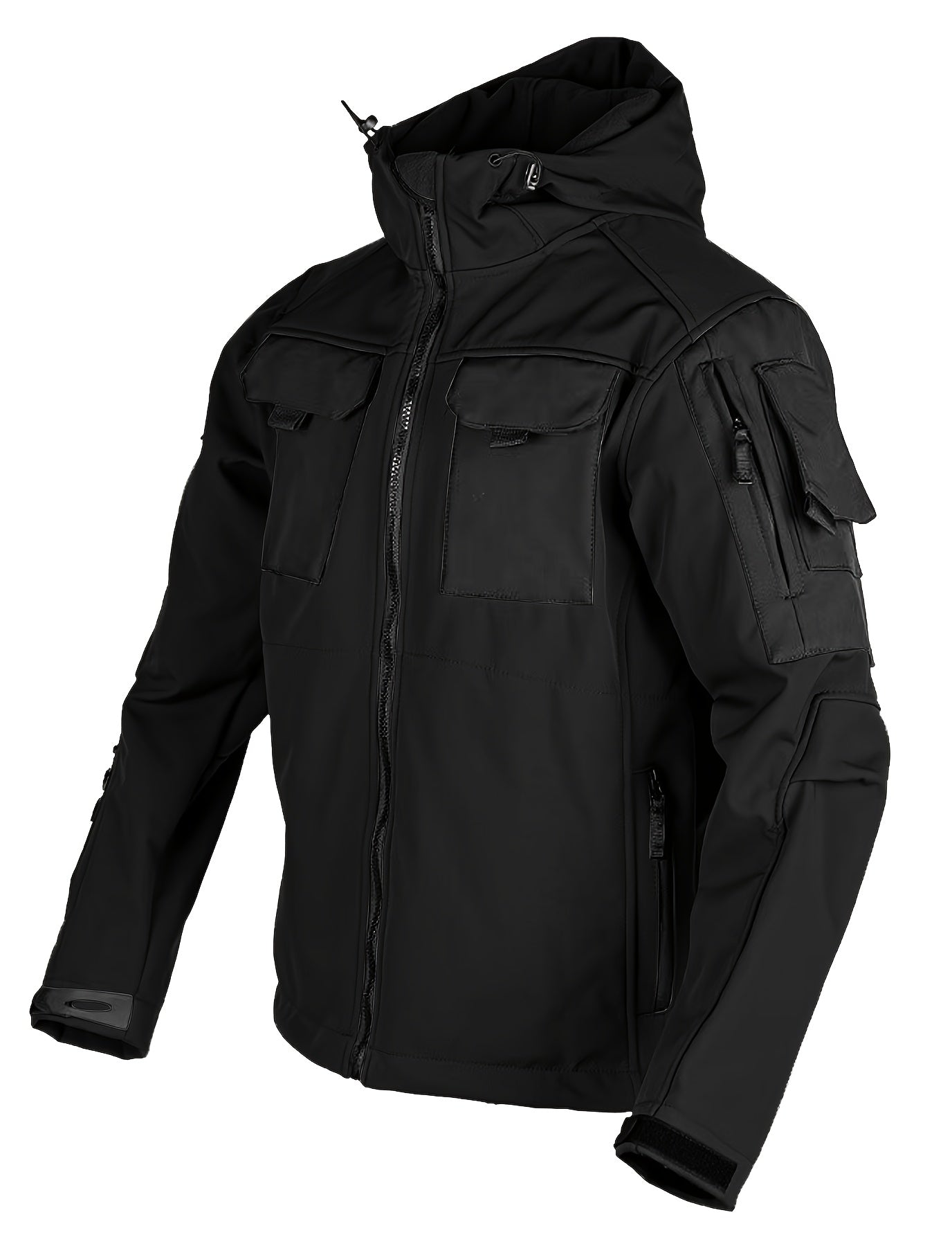 Men's Tactical Softshell Jacket - Hooded Multi-Pocket Windbreaker