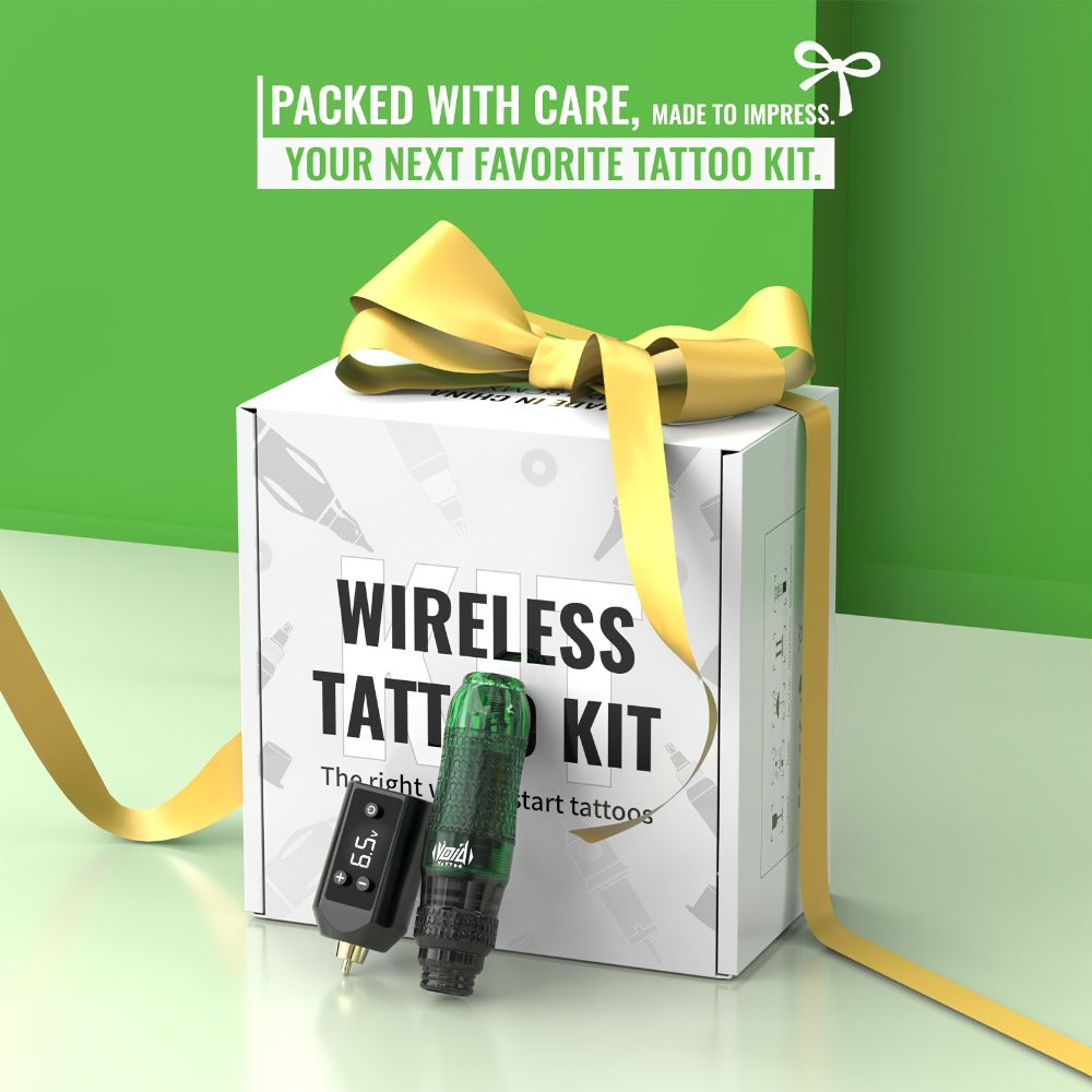 Tattoo Pen Kit VOID Wireless 1200mAh Anti-Slip Grip 4-12V Adjustable 10 Cartridge Needles 5 Ink Shades 3-4 Hour Battery Rotary Tattoo Gun for Beginners Purple Green