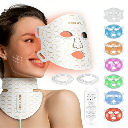 LED Face Mask – 7-in-1 Red Light Therapy for Face & Neck, 93+80 LED Beads, Separate Silicone Applicator, 1800mAh Rechargeable, Adjustable Color Brightness & Timer, Anti-Aging Skin Care Gift for Women