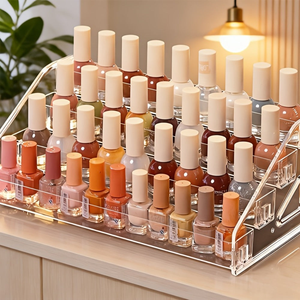 Acrylic Nail Polish Rack Holder 4-Tier Transparent Desktop Organizer Large Capacity Display Stand for Nail Studio Salon Home Vanity Countertop Bathroom Clear